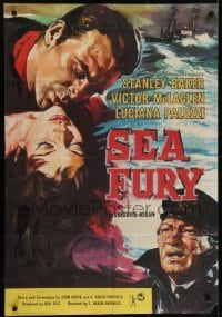 4s055 SEA FURY English 1sh 1958 art of Stanley Baker & Luciana Paluzzi, a hurricane of adventure!