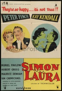 4s056 SIMON & LAURA English 1sh 1955 artwork of both sides of Peter Finch & Kay Kendall!