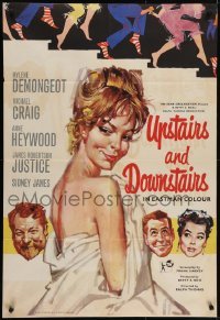 4s064 UPSTAIRS & DOWNSTAIRS English 1sh 1960 sexy naked Mylene Demongeot covered only by a sheet!