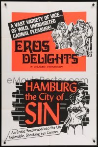 4s417 EROS DELIGHTS/HAMBURG THE CITY OF SIN 1sh 1970s sexploitation double-feature!