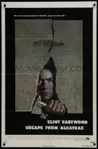 4s419 ESCAPE FROM ALCATRAZ 1sh 1979 cool artwork of Clint Eastwood busting out by Lettick!