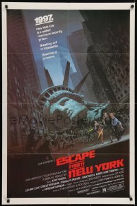 4s420 ESCAPE FROM NEW YORK studio style 1sh 1981 Carpenter, Jackson art of decapitated Lady Liberty!
