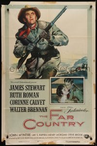 4s432 FAR COUNTRY 1sh 1955 cool art of James Stewart with rifle, directed by Anthony Mann!