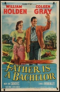 4s435 FATHER IS A BACHELOR 1sh 1950 Coleen Gray calls Holden darling & kids call him dad!