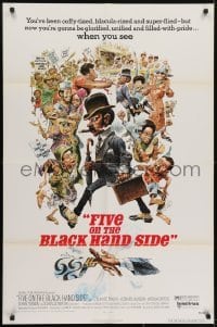 4s446 FIVE ON THE BLACK HAND SIDE 1sh 1973 great Jack Davis artwork of entire cast!