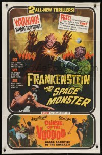4s460 FRANKENSTEIN MEETS THE SPACE MONSTER/CURSE OF VOODOO 1sh 1965 cool artwork of alien monsters!