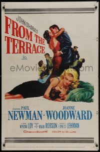 4s467 FROM THE TERRACE 1sh 1960 artwork of Paul Newman & sexy Joanne Woodward!