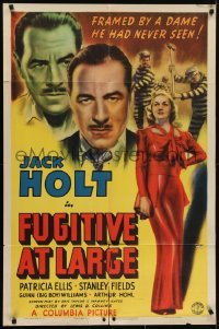 4s468 FUGITIVE AT LARGE 1sh 1939 Jack Holt framed by a dame he had never seen!