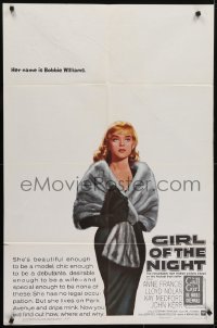 4s483 GIRL OF THE NIGHT 1sh 1960 prostitute Anne Francis in a sexy dress is The Call Girl!