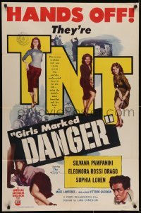 4s484 GIRLS MARKED DANGER 1sh 1954 sexy Silvana Pampanini, Sophia Loren & Eleonora Drago!