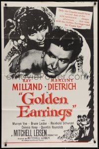 4s489 GOLDEN EARRINGS 1sh R1950s artwork of sexy gypsy Marlene Dietrich & Ray Milland!