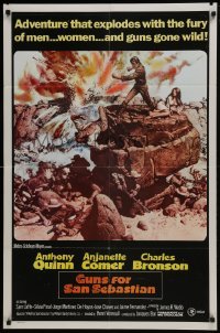 4s129 GUNS FOR SAN SEBASTIAN int'l 1sh 1968 Anthony Quinn, Charles Bronson, epic battle art by McCarthy!