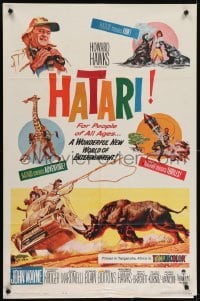 4s510 HATARI 1sh 1962 Howard Hawks, artwork of John Wayne in Africa by Frank McCarthy!