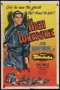 4s518 HIGH LONESOME 1sh 1950 cool full-length art of John Barrymore Jr. with gun!