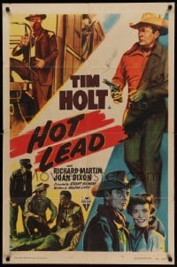 4s529 HOT LEAD style A 1sh 1951 cool art of train robbers, Tim Holt with smoking gun!