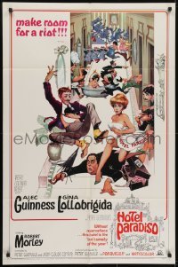 4s531 HOTEL PARADISO 1sh 1966 wacky Frank Frazetta art of Alec Guinness & sexy Gina Lollobrigida!