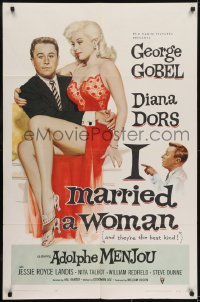 4s540 I MARRIED A WOMAN 1sh 1958 artwork of sexiest Diana Dors sitting in George Gobel's lap!