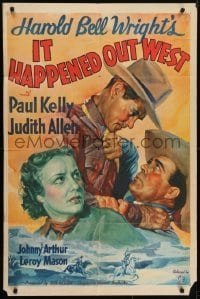4s550 IT HAPPENED OUT WEST 1sh 1937 Paul Kelly, Harold Bell Wright, cool cowboy art!