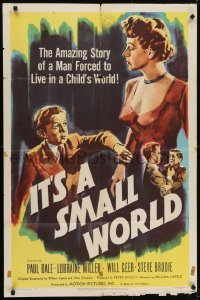 4s552 IT'S A SMALL WORLD 1sh 1950 William Castle directed wacky bizarre comedy!
