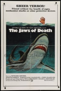 4s558 JAWS OF DEATH 1sh 1976 great artwork image of giant shark underwater!