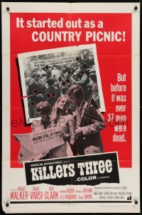 4s575 KILLERS THREE 1sh 1968 Robert Walker, Diane Varsi, AIP, country picnic gone bad!