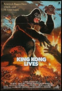 4s577 KING KONG LIVES 1sh 1986 great artwork of huge unhappy ape attacked by army!