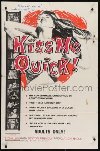 4s580 KISS ME QUICK 1sh 1964 wild horror sex, pelts you in the eye with a big cherry pie!