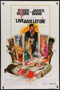 4s612 LIVE & LET DIE West Hemi 1sh 1973 Robert McGinnis art of Roger Moore as James Bond!