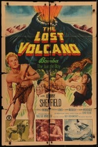 4s623 LOST VOLCANO 1sh 1950 Johnny Sheffield as Bomba the Jungle Boy, art of eruption!