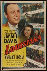 4s624 LOUISIANA 1sh 1947 real life Governor Jimmie Davis as himself & pretty Margaret Lindsay!