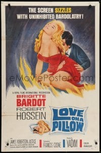 4s629 LOVE ON A PILLOW 1sh 1964 sexy Brigitte Bardot, the screen sizzles with Bardolatry!