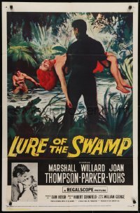 4s631 LURE OF THE SWAMP 1sh 1957 two men & a super sexy woman find their destination is Hell!