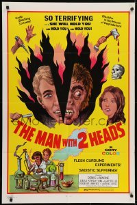 4s649 MAN WITH TWO HEADS 1sh 1972 William Mishkin horror, shudder in the house of degradation!