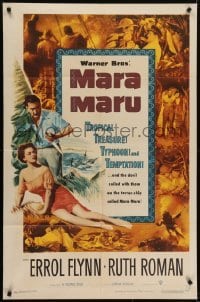 4s652 MARA MARU 1sh 1952 montage of Errol Flynn & sexy Ruth Roman in the tropical Philippines!