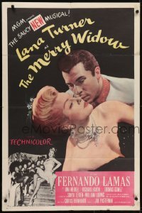 4s658 MERRY WIDOW 1sh 1952 great romantic close up of sexy Lana Turner & Fernando Lamas!
