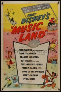 4s676 MUSIC LAND style A 1sh 1955 Disney, cartoon art of Donald Duck, Rogers, Joe Carioca & more!