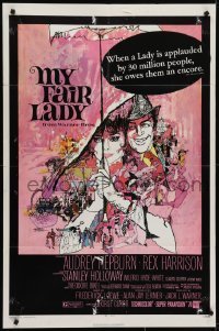 4s678 MY FAIR LADY 1sh R1971 art of Audrey Hepburn & Rex Harrison by Bob Peak and Bill Gold!