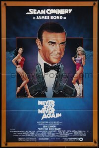 4s693 NEVER SAY NEVER AGAIN 1sh 1983 art of Sean Connery as James Bond 007 by Obrero!