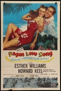4s726 PAGAN LOVE SONG 1sh 1950 art of sexy Esther Williams in sarong w/ Howard Keel in Tahiti!