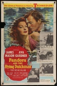 4s729 PANDORA & THE FLYING DUTCHMAN 1sh 1951 romantic c/u of James Mason & sexy Ava Gardner!