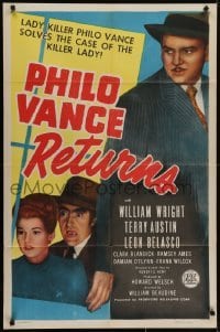 4s739 PHILO VANCE RETURNS 1sh 1947 lady-killer detective William Wright solves the case!