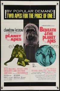 4s743 PLANET OF THE APES/BENEATH THE PLANET OF THE APES 1sh 1971 2 apes for the price of 1!