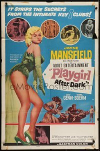 4s746 PLAYGIRL AFTER DARK style B 1sh 1962 full-length art of sexiest Jayne Mansfield!