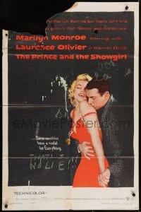 4s760 PRINCE & THE SHOWGIRL 1sh 1957 Laurence Olivier nuzzles sexy Marilyn Monroe's shoulder!