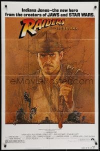 4s773 RAIDERS OF THE LOST ARK 1sh 1981 great art of adventurer Harrison Ford by Richard Amsel!