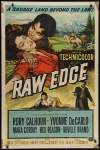 4s777 RAW EDGE 1sh 1956 artwork of cowboy Rory Calhoun & sexy Yvonne De Carlo!