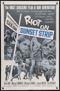 4s793 RIOT ON SUNSET STRIP 1sh 1967 hippies with too-tight capris, crazy pot-partygoers!