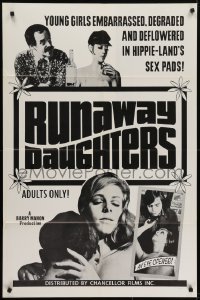 4s811 RUNAWAY DAUGHTERS 1sh 1968 Barry Mahon, young girls deflowered in hippie sex pads!
