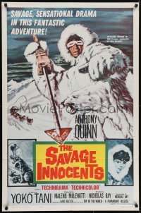 4s818 SAVAGE INNOCENTS 1sh 1961 Nicholas Ray, great art of Eskimo Anthony Quinn & polar bear!
