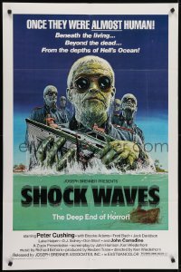 4s840 SHOCK WAVES 1sh 1977 art of Nazi ocean zombies terrorizing boat, once they were ALMOST human